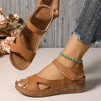 Women's Velcro Wedge Platform Sandals – Comfortable Slip-On Summer Shoes for All-Day Support