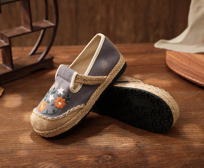 Women's Summer Linen Flats with Floral Embroidery – Breathable & Comfortable-✈️Buy 2 Free Shipping✈️