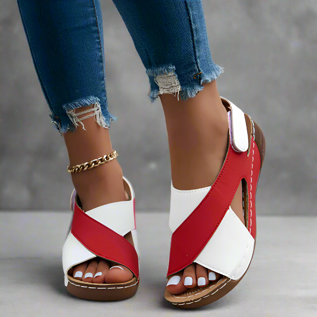 CMF Women Sandals Arch-support Breathable Cross-Strap Leather Anti-skid Summer