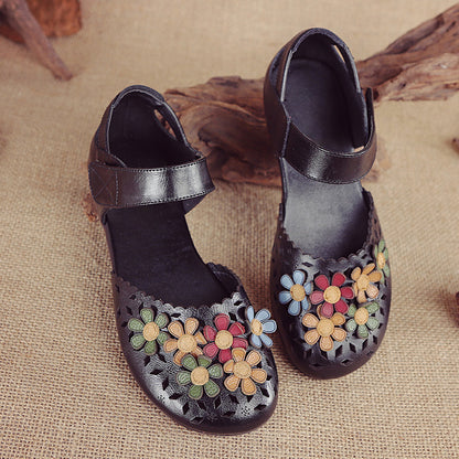 Women’s Handmade Leather Sandals – Floral Comfort Soft Sole Summer Shoes