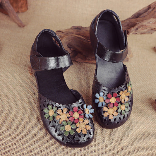 Women’s Handmade Leather Sandals – Floral Comfort Soft Sole Summer Shoes