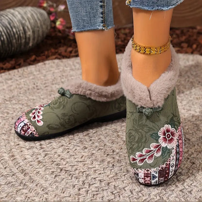 Women’s Warm Floral Winter Ankle Boots – Cozy, Lightweight & Non-Slip