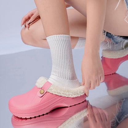 Women's Comfort Winter Warm Fleece Lined Mules Slippers Waterproof Indoor Outdoor Non-slip House Shoes