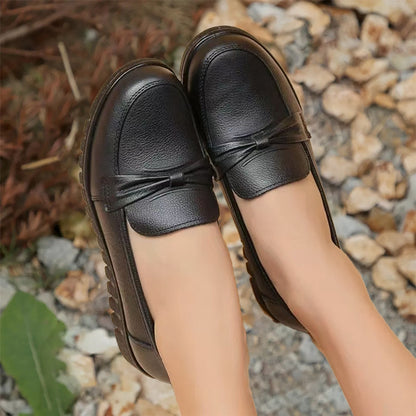 Women's Waterproof Soft Leather Loafers – Round Toe Slip-Ons for All-Day Comfort