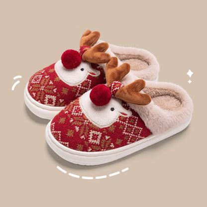 Cozy Reindeer Slippers for Women – Soft Plush Christmas House Shoes