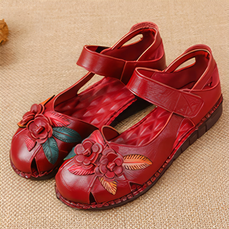 Women’s Genuine Leather Comfort Sandals – Handmade Floral Soft Non-Slip Sole