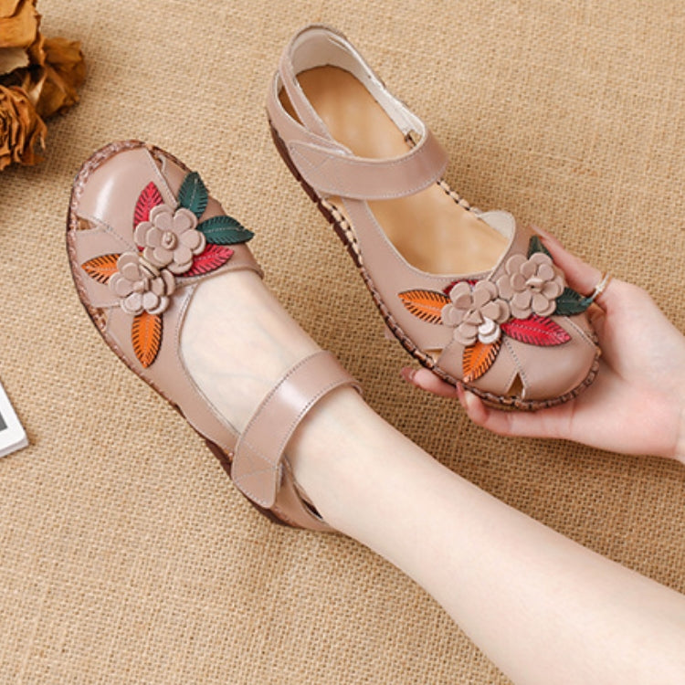 Women’s Genuine Leather Comfort Sandals – Handmade Floral Soft Non-Slip Sole