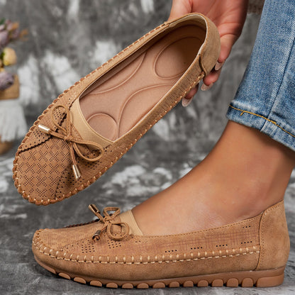 Women’s Classic Solid-Color Bow Loafers – Comfortable Flat Shoes for Everyday Wear