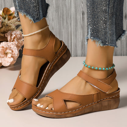 Women's Velcro Wedge Platform Sandals – Comfortable Slip-On Summer Shoes for All-Day Support