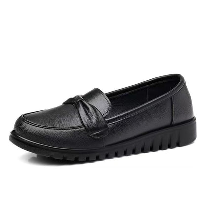 Women's Waterproof Soft Leather Loafers – Round Toe Slip-Ons for All-Day Comfort