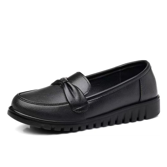 Women's Waterproof Soft Leather Loafers – Round Toe Slip-Ons for All-Day Comfort