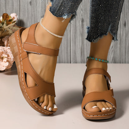 Women's Velcro Wedge Platform Sandals – Comfortable Slip-On Summer Shoes for All-Day Support