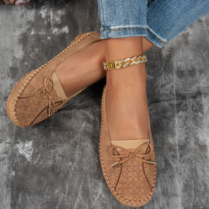 Women’s Classic Solid-Color Bow Loafers – Comfortable Flat Shoes for Everyday Wear