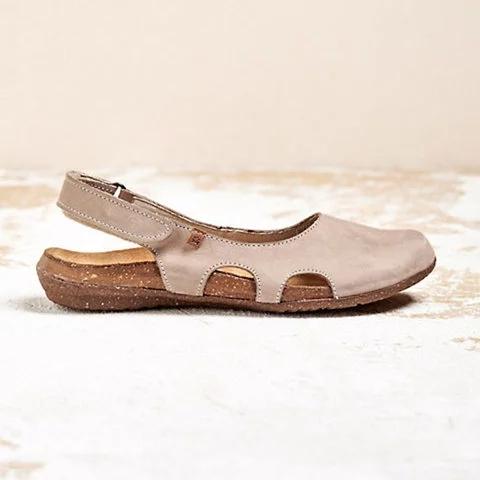 Women's Soft Leather Flat Sandals – Round Toe & Open Ankle Comfort Design