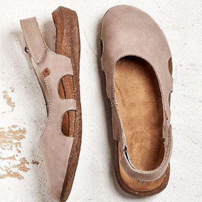 Women's Soft Leather Flat Sandals – Round Toe & Open Ankle Comfort Design