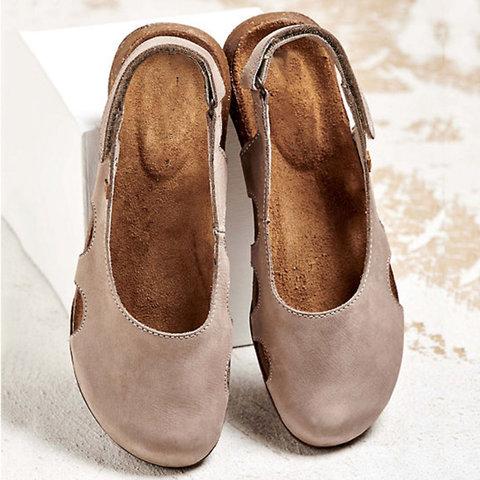 Women's Soft Leather Flat Sandals – Round Toe & Open Ankle Comfort Design