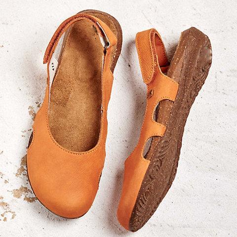 Women's Soft Leather Flat Sandals – Round Toe & Open Ankle Comfort Design