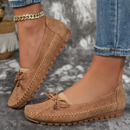 Women’s Classic Solid-Color Bow Loafers – Comfortable Flat Shoes for Everyday Wear