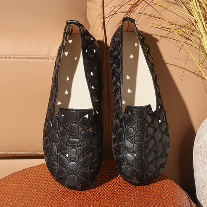 Women's Summer Embossed Flat Loafers – Breathable Square-Toe Slip-On Shoes