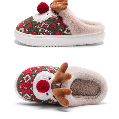 Cozy Reindeer Slippers for Women – Soft Plush Christmas House Shoes