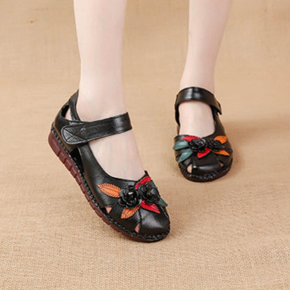 Women’s Genuine Leather Comfort Sandals – Handmade Floral Soft Non-Slip Sole