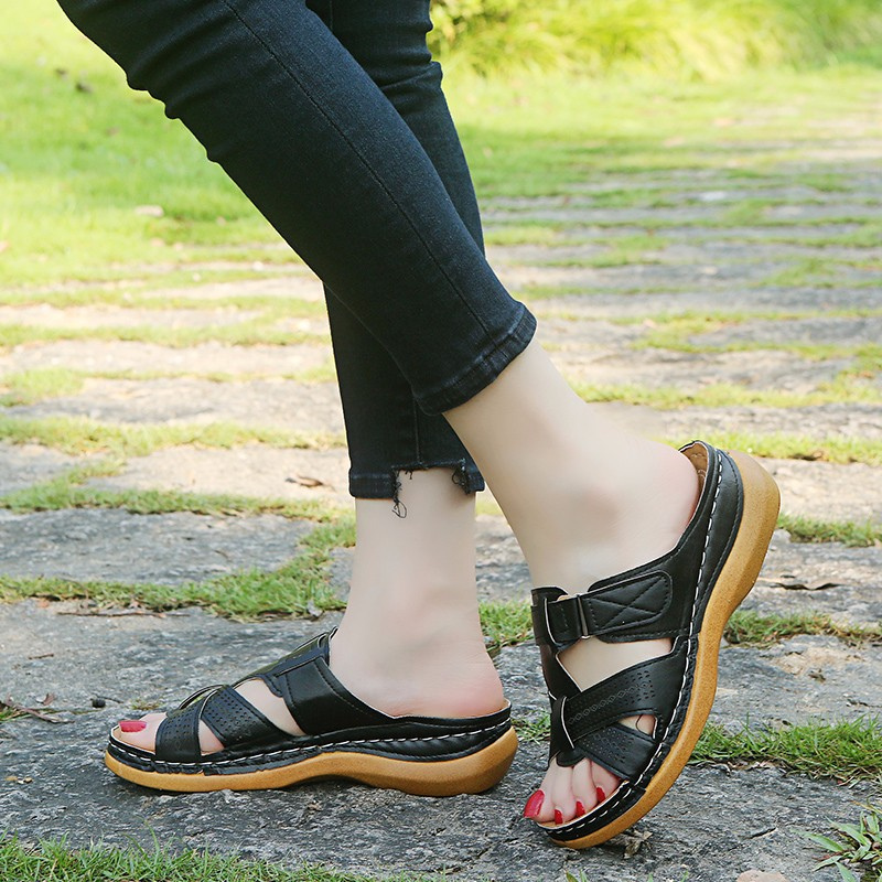 CMF Orthotic Women Wedge Sandals Comfy Open Toe Hollow out Retro Beach Sandals