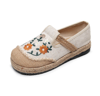Women's Summer Linen Flats with Floral Embroidery – Breathable & Comfortable-✈️Buy 2 Free Shipping✈️