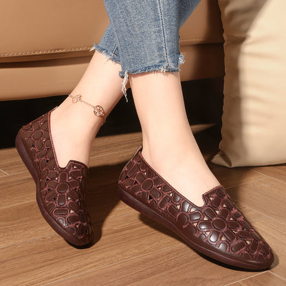 Women's Summer Embossed Flat Loafers – Breathable Square-Toe Slip-On Shoes