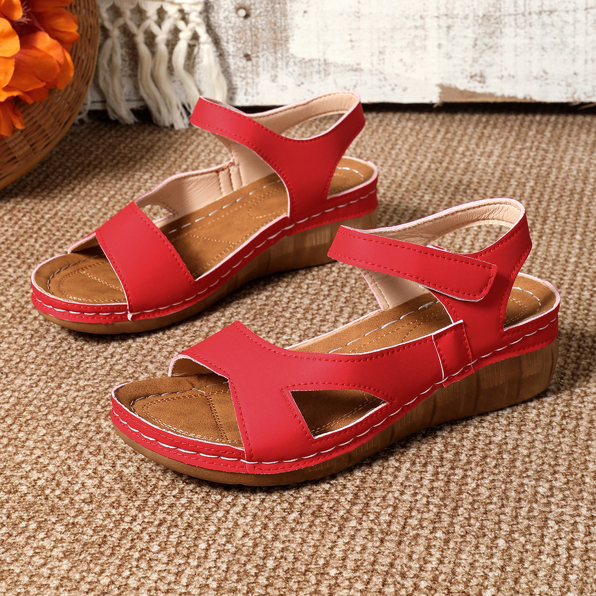 Women's Velcro Wedge Platform Sandals – Comfortable Slip-On Summer Shoes for All-Day Support