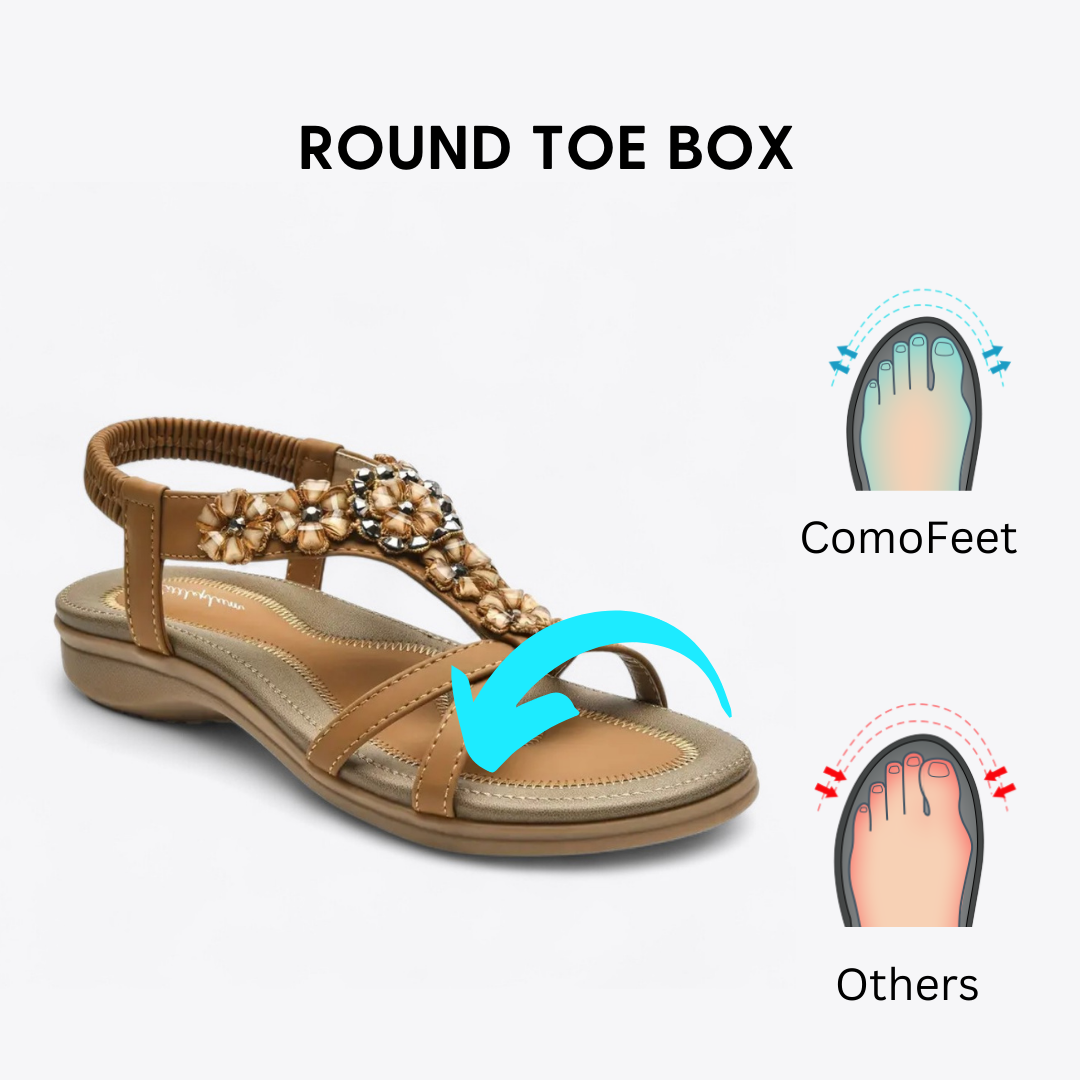CMF Women Beach Sandals Rhinestones Heels Support PU Leather Elegant Floral Elastic Strap