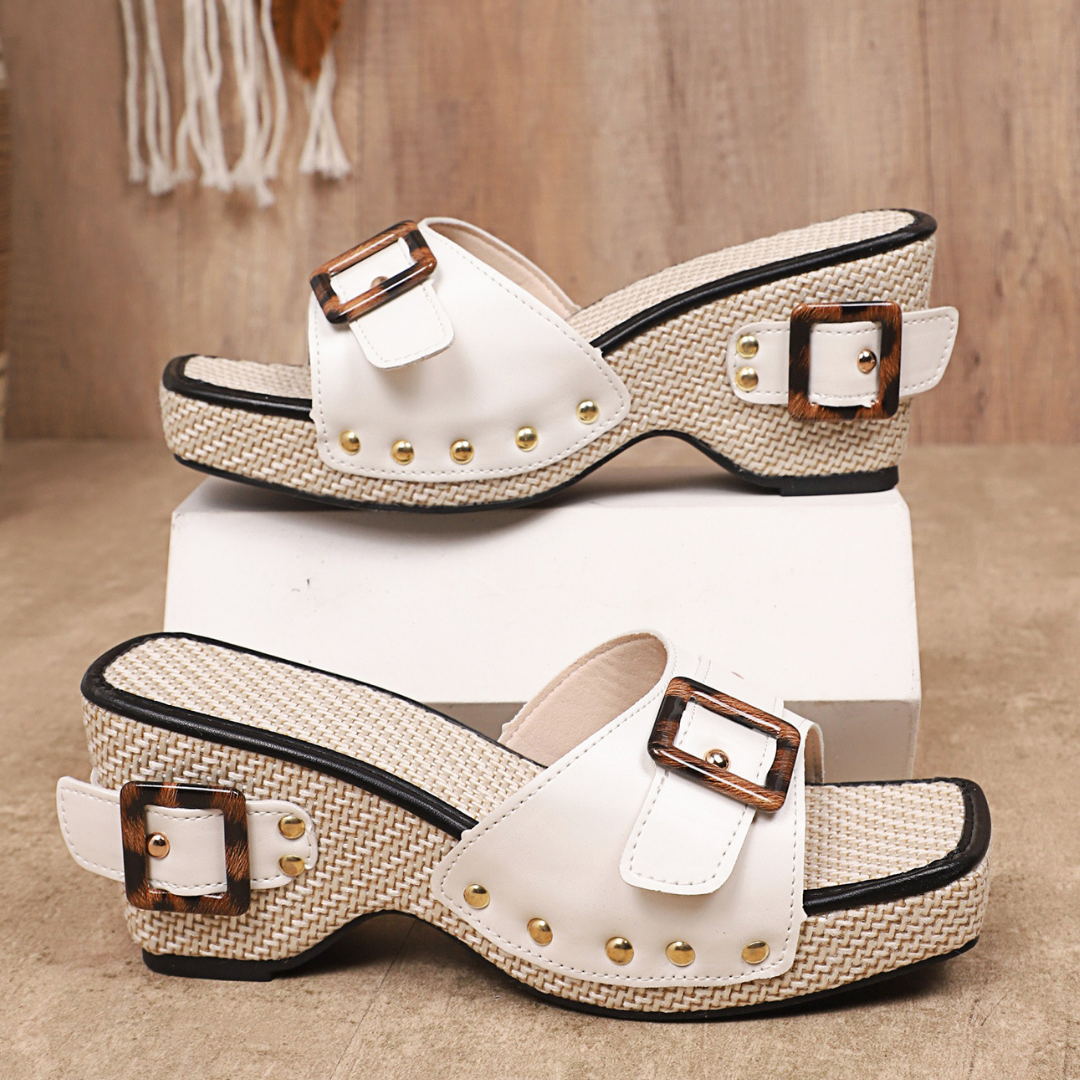 CMF Women Sandals Comfortable PU Leather Platform Wedge Heels Buckle Summer Beach