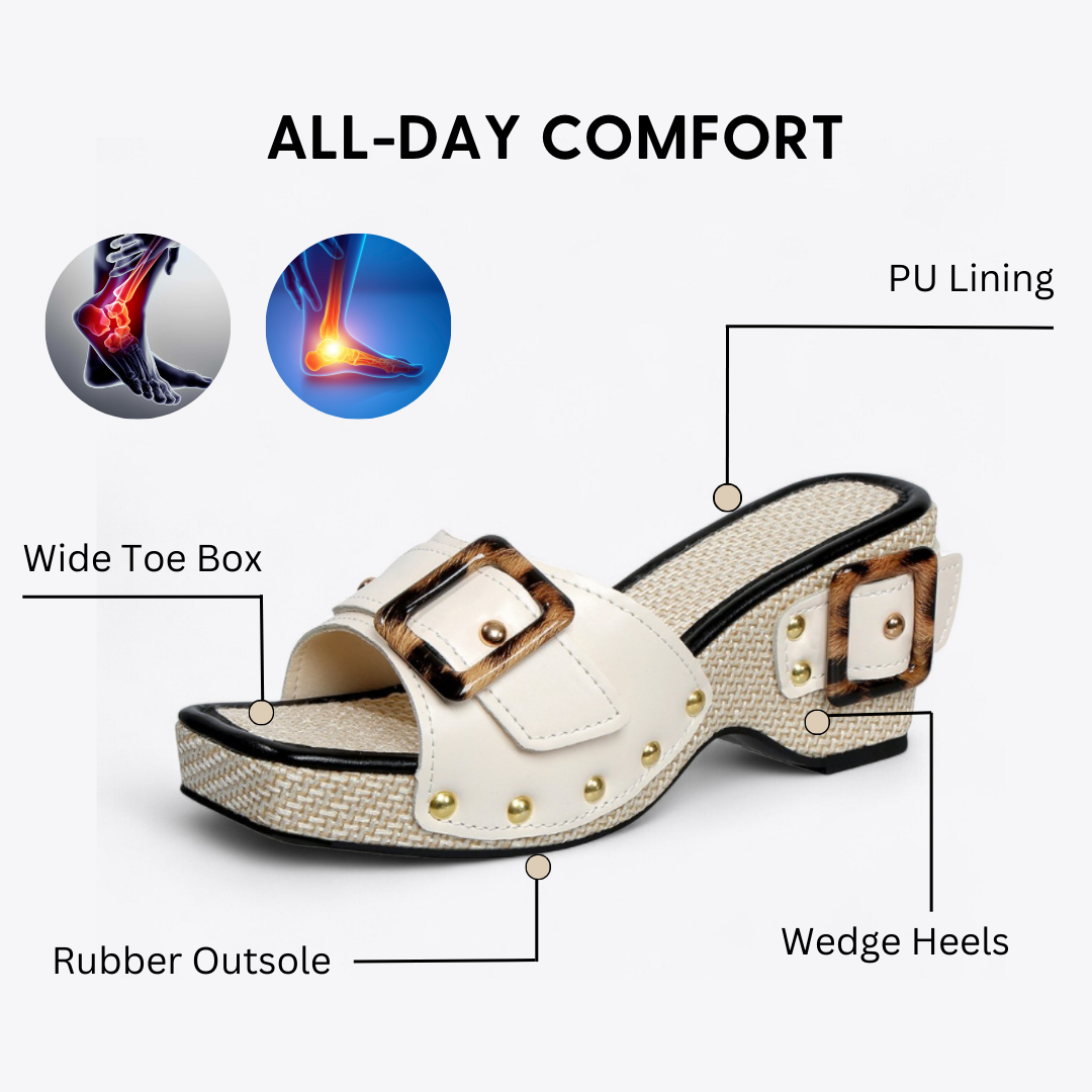 CMF Women Sandals Comfortable PU Leather Platform Wedge Heels Buckle Summer Beach