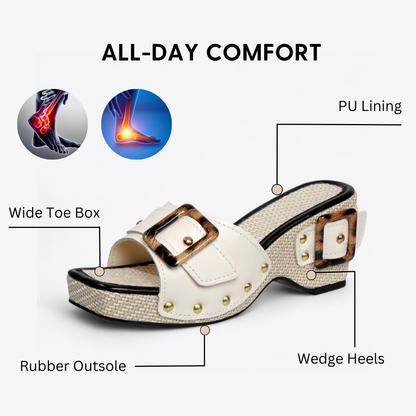 CMF Women Sandals Comfortable PU Leather Platform Wedge Heels Buckle Summer Beach