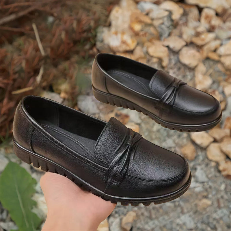 Women's Waterproof Soft Leather Loafers – Round Toe Slip-Ons for All-Day Comfort