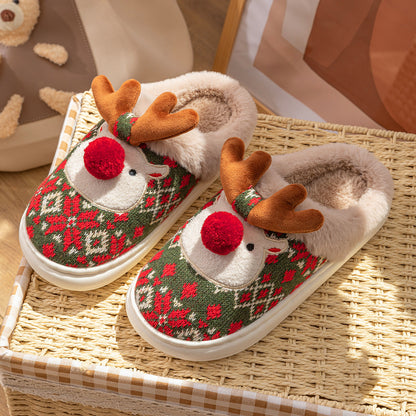 Cozy Reindeer Slippers for Women – Soft Plush Christmas House Shoes