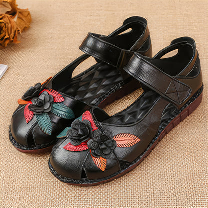 Women’s Genuine Leather Comfort Sandals – Handmade Floral Soft Non-Slip Sole