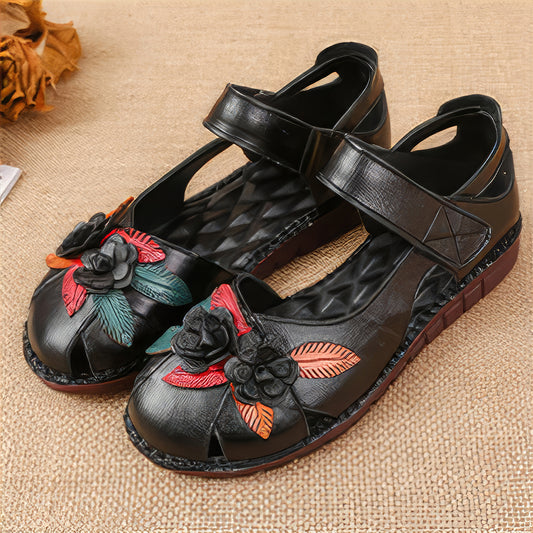 Women’s Genuine Leather Comfort Sandals – Handmade Floral Soft Non-Slip Sole