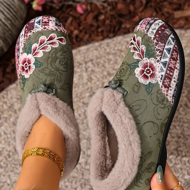 Women’s Warm Floral Winter Ankle Boots – Cozy, Lightweight & Non-Slip