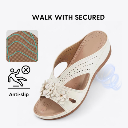 CMF Women Orthopedic Sandals Comfortable Arch-support PU Leather Floral Cut-out Wedge Summer Beach