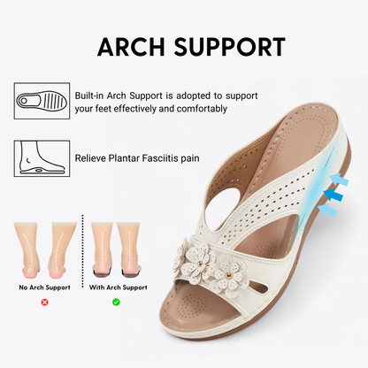 CMF Women Orthopedic Sandals Comfortable Arch-support PU Leather Floral Cut-out Wedge Summer Beach