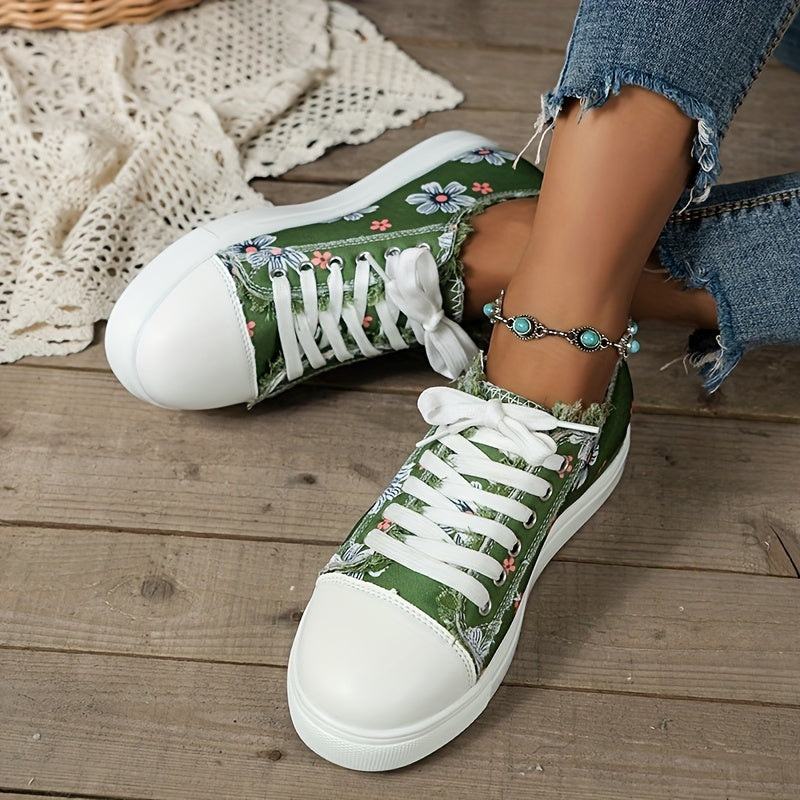 🔥Last Day 60% OFF🔥 Stylish Floral Canvas Sneakers for Women - Comfortable Low Top Lace Up Walking Shoes