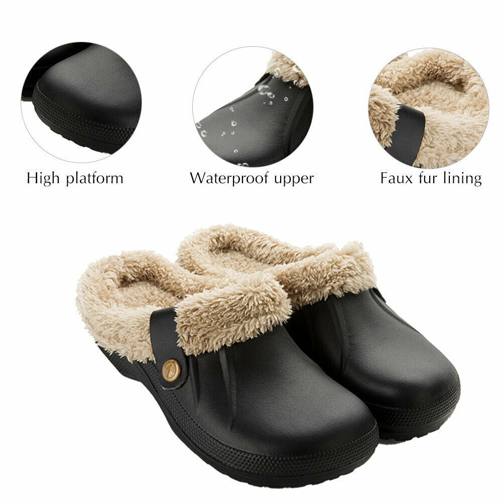 Women's Comfort Winter Warm Fleece Lined Mules Slippers Waterproof Indoor Outdoor Non-slip House Shoes