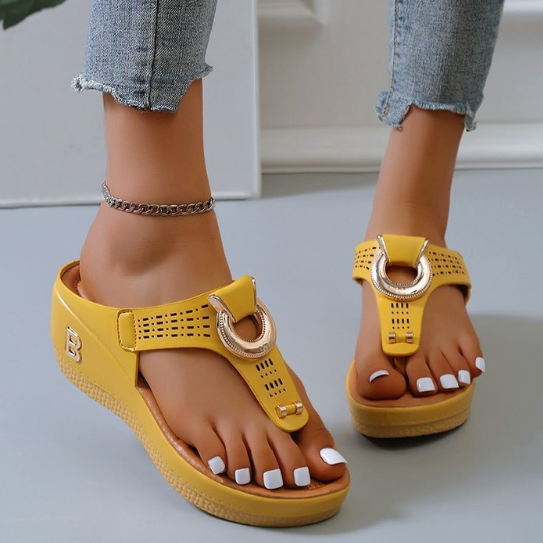 CMF Women Sandals Wedge Sandals Arch-support Flip-flops Platform Summer Beach Metal Ring Open Toe
