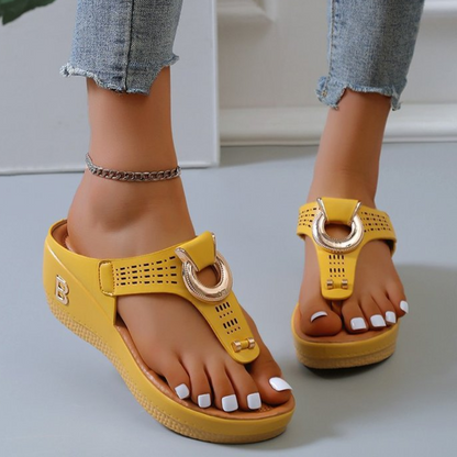CMF Women Sandals Wedge Sandals Arch-support Flip-flops Platform Summer Beach Metal Ring Open Toe