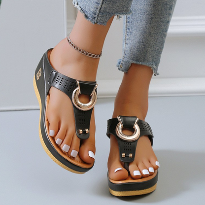 CMF Women Sandals Wedge Sandals Arch-support Flip-flops Platform Summer Beach Metal Ring Open Toe