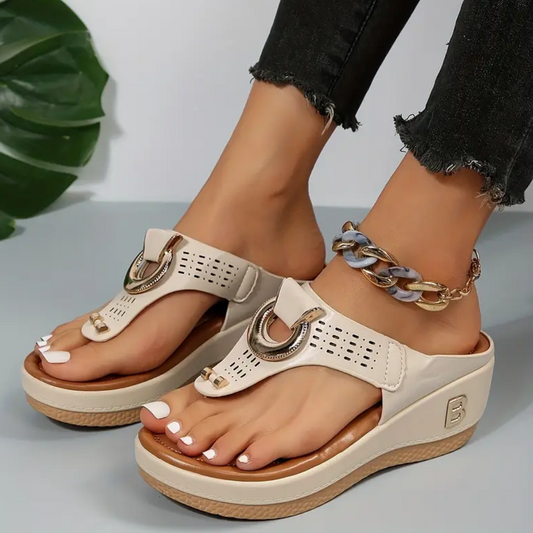 CMF Women Sandals Wedge Sandals Arch-support Flip-flops Platform Summer Beach Metal Ring Open Toe