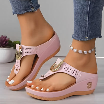 CMF Women Sandals Wedge Sandals Arch-support Flip-flops Platform Summer Beach Metal Ring Open Toe