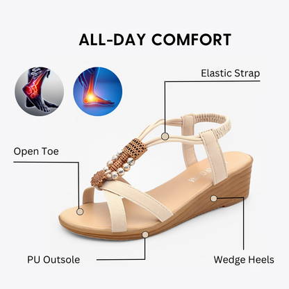 CMF Women Sandals Breathable Beads Strap Wedge Heels Summer Casual Walking