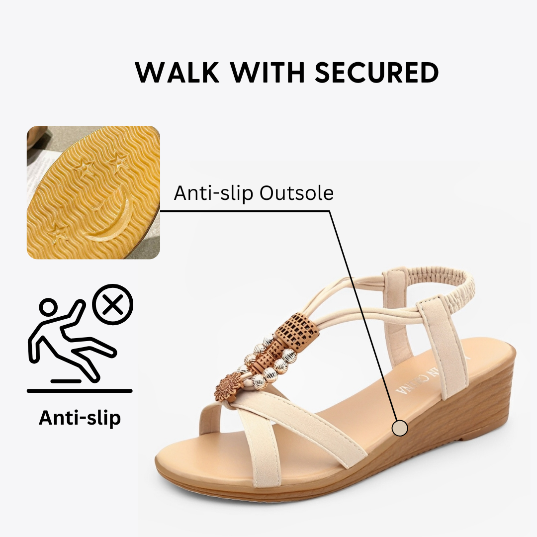 CMF Women Sandals Breathable Beads Strap Wedge Heels Summer Casual Walking