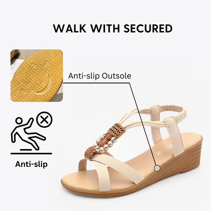 CMF Women Sandals Breathable Beads Strap Wedge Heels Summer Casual Walking